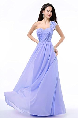 Balllily Women's One Shoulder Flowers Chiffon Long Bridesmaid Formal Party Prom Dress Size 10 Lilac