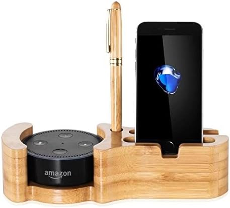 Echo Dot Holder, WaterLuu 4 in 1 Bamboo Desktop Stander for amazon Echo &amp; Echo Dot 2nd Generation,Bamboo Holder for iPhone,Samsung Android all smart phone (bamboo)
