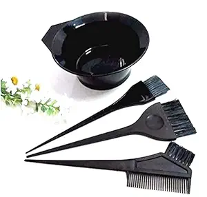 ZUPEYA 4 Pcs of Hair Comb, Dye Brush and Mixing Bowl Hair Colouring Kit (1 Bowl,3 Brush Black)