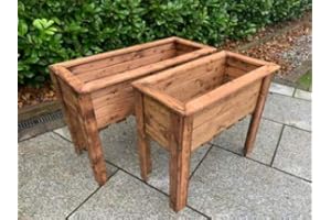 CHARLES TAYLOR GARDEN FURNITURE Charles Taylor 2 Piece Raised Trough Set. 1x Extra Large Raised 1x Large Raised Wooden Veg Trough Planter.