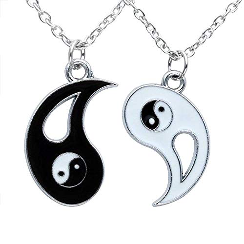 yin yang collana,Ciondolo 2pc Collana Ciondolo Tai Chi Yin Yang Puzzle Amicizia Separabile Amore Coppia Lega Catena Uomo Donna Regalo