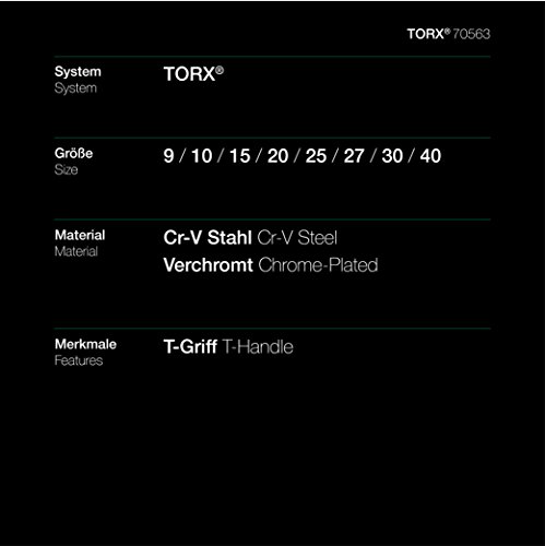 TORX® 70563 Schraubendreher Set 2K mit T-Griff 8tlg. T9-T40 | Made in Germany | Torxschlüsselsatz | Schraubenschlüssel | T9 | T10 | T15 | T20 | T25 | T27 | T30 | T40 | TX | für Torx Schrauben - 5