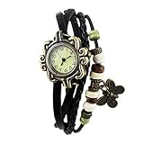 Treeland Schwarz mit Blau PU Leder Armband und Armreif Antik Blumen Armbanduhr Neuste Designer Fashion Schmuck für Damen