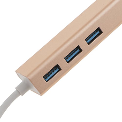 MagiDeal USB Typ C 3.1 zu RJ45 USB 3.0 HUB Adapter mit 3 Buchse Adapter für PC – Gold - 9