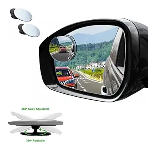 3R Blind Spot Glass Mirror, Wide 360 Angle Adjustable Convex Rear View Mirror For All Universal Vehicles - Pack of 2