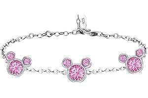 Kaguyo Silberne Armbänder für Frauen, Mickey-Mouse-Kristallarmbänder, klare Amethyst-Rosa-CZ-Minnie-Maus-verstellbare Infinity-Charm-Gliederarmbänder für Mädchen, Geburtstagsgeschenk