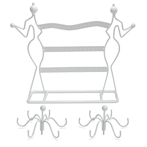 VENKON – Design Schmuckständer Ohrringhalter Kettenhalter Schmuck Organizer aus Metall – weiß – 35,5 x 34 x 12,5 cm - 6