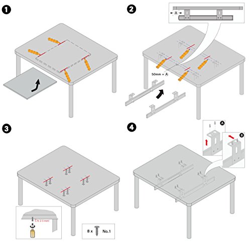 FIX&EASY KUGELAUSZUG FÜR TASTATUR ODER FLACHBETTSCANNER SCHIENEN SCHWARZ 500 MM TASTATURAUSZUG FÜR TASTATURSCHUBLADE UND TASTATURABLAGE - 5