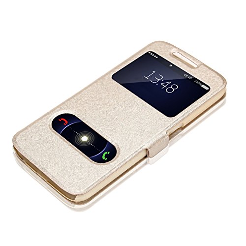 Funda Piel para Galaxy S6  Carcasa Galaxy S6 Ventana Vista  Moon mood Champagne Oro Flip Funda Libro con Tapas y Cartera de Cuero Protectora Caja del Tel  fono Cubierta Caso para Samsung Galaxy S6 G920 Magn  tico Folio Case Cover con Soporte Ranuras para Tarjetas