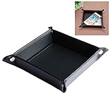 MOGOI Kunstleder-Tablett, Schmucktablett, Würfelbox, Nachttisch, Schlüsselfach, Münzwechsel, Uhren und Süßigkeitenhalter Schwarz