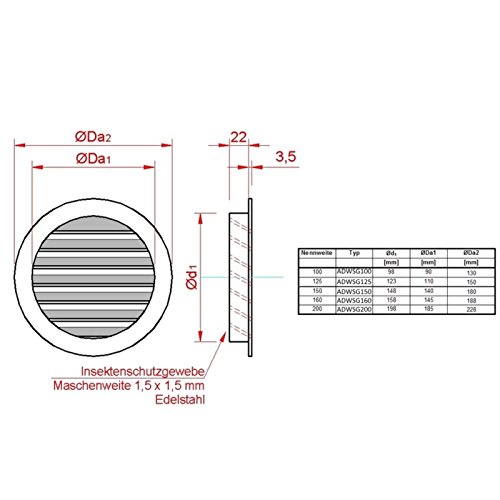Intelmann Wetterschutzgitter Grau Ø 150 Aluminium (100 125 150 160 200) - 5