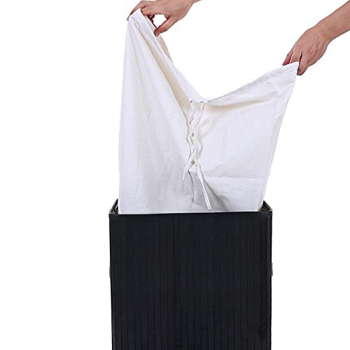 Songmics 3 Griffe Faltbar Bambus Wäschekörbe Wäschebox Wäschetruhe Wäschesammler Wäschetonne Wäschewagen Schwarz Eckig LCB10H - 4