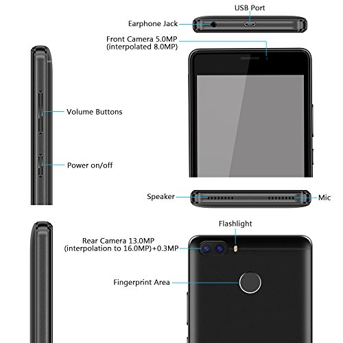 CubotÂ H3 - 4G Smartphone, Handy ohne Vertrag, 5.0 Zoll, Android 7.0, MT6737 1.3GHz Octa-Core, 3GB RAM 32GB ROM, 6000mAh, Fingerprintsensor ID, Frontkamera + Dual Back-Kamera, Dual SIM Dual Standby (Schwarz)