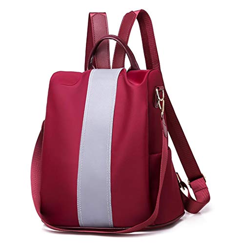 TXVSO Mujer Damas Mochila Mochila Hombro Escuela Bolsa portátil antirrobo Impermeable Oxford Tela, Alta visibilidad con diseño de tira reflectante, Rojo