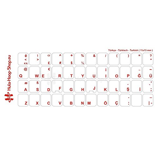 TÃ¼rkische Tastaturaufkleber, transparent, laminierte matte Oberfläche, für Standard Tastaturen, Made in Germany, Rot - 2
