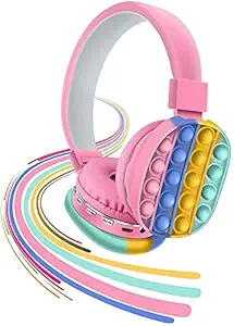 Joovz Collection Fidget Headphones Kids Toy Headset, Wireless Bluetooth Headphone Pop Bubble On-Ear Headphone Fidget Toy Rainbow Color Fidget Headset for Children Adults (Pink)