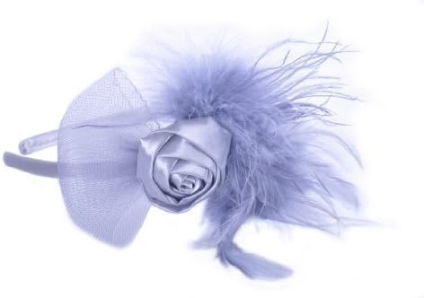 Beautiful Alice Band with Satin Rose, Mesh Bow and Feather Facinator - Silver