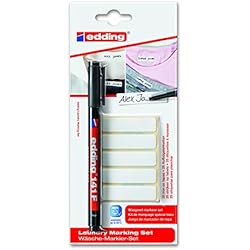 Edding 141-1-01 - Kit de 25 etiquetas de tela para marcar la ropa y rotulador permanente para tela 141F