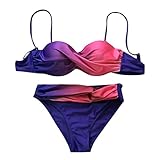 Muium Damen Badeanzug Set, Farbverlauf Sommer Bikini V-Ausschnitt Swimsuit Elastisch Sexy Schwimmanzug Beachwear Swimwear ViolettM