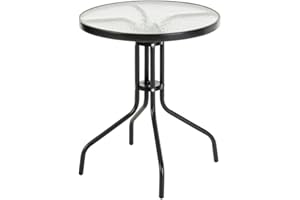 LOLAhome Mesa de jardín Redonda Trivia de Cristal y Acero Color Gris Antracita de Ø 60 cm