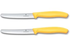 Victorinox Swiss Classic set 2 coltelli da tavola seghettati, coltelli da pane, 11 cm, acciaio inox, lavabile in lavastoviglie, Swiss Made, Giallo