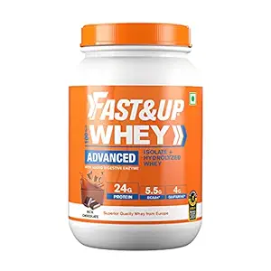 Fast&Up 100% Whey Isolate & Hydrolysate Whey Protein (Rich Chocolate, 30 Servings) - 24g Protein, 5.5g BCAA, 4g Glutamine (2.01Lbs, 912gm)