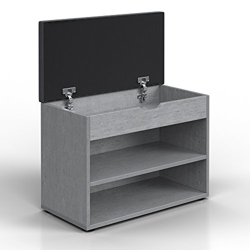 Schuhbank 6 Paar Schuhe Grau Beton Schuhschrank Schuhablage Sitzbank Bank Regal Polster Deckel Klappdeckel - 6