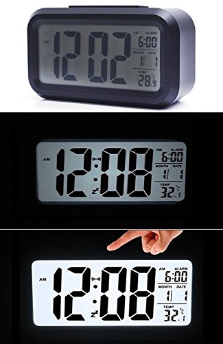 LED Digitaler Wecker VPOWER® Großer Display, Schlummertaste, Datumsanzeige, Temperatur und Sensor Licht Schwarz - 5