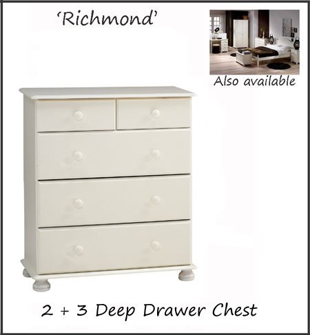 Pine Richmond Five Drawer Chest of Deep Drawers Bedroom Storage - White