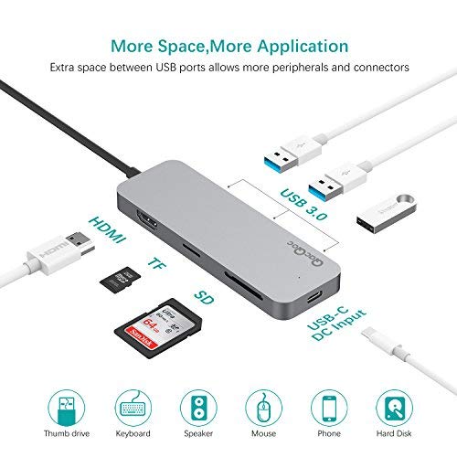 QacQoc GN30C USB c de Aluminio de m  ltiples Puertos  USB c hub 7 en 1 Tipo C con 3-USB 3 0 un SD Micro SD un HDMI  Play     Plug para Macbook Pro 2016 y Otros Dispositivos