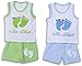 Pandaren® Pack of 2 summer cotton sleeveless shorts 2pcs set pants sports clothing set for baby boy girl infant toddler (Foot, Blue Green) (12-18 months)