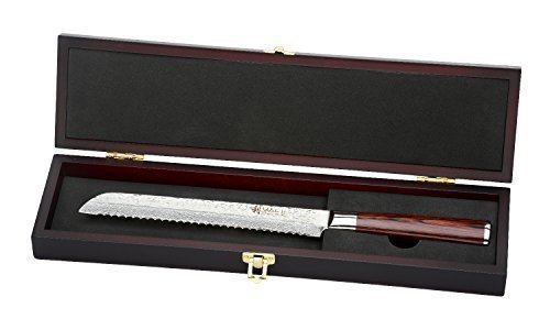Wakoli Damastmesser (Brotmesser) japanischer Damaststahl VG-10, mit Holzverpackung, Wakoli Deluxe Serie