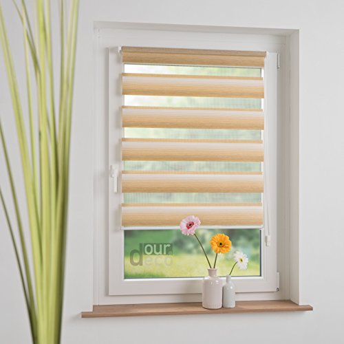 ourdeco® Doppel-Rollo, Duo-Rollo mit Farbverlauf / 60 x 150 cm braun / lichtdurchlässig, blickdicht / Farben: Verlauf Braun, Verlauf Sand / Klemmen=Montage ohne Bohren=Smartfix=Klemmfix=Easy-to-fix - 2
