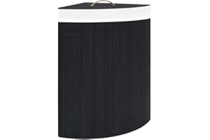 vidaXL Cesto de Ropa Sucia de Esquina, Cesta Rectangular con Asa, Cesto Portátil para Colada, Cesta Plegable para Salón Baño, Bambú Negro 60 L