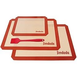 Tapis de Four et Cuisson en Silicone Platine pour Pâtisserie Résistant à la Chaleur et Anti-Adhérent, Set de 2 Plaques de Cuisson Jimdada Large (42 x 29.5 cm) et 1 Moyenne (30 x 20 cm), BROSSE CADEAU