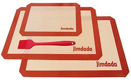 Tapis de Four et Cuisson en Silicone Platine pour Pâtisserie Résistant à la Chaleur et Anti-Adhérent, Set de 2 Plaques de Cuisson Jimdada Large (42 x 29.5 cm) et 1 Moyenne (30 x 20 cm), BROSSE CADEAU