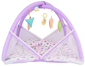 Bantoo New Born Baby Boys & Baby Girls Bedding Set Mattress with Mosquito Net for 0-6 Months Infants (Purple)