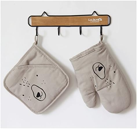 Inwagui Cute Oven Mitt and Pot Holder Set, Cotton Quilted Oven Glove,Kitchen Heat Resistant Pad - Grey