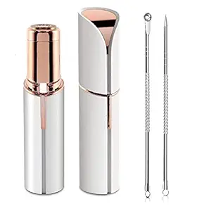 Women?s Face Hair Removal Machine Facial Hair Removing Electric Trimmer for Girls Epilator Battery Operated Razor for Chin, Upper Lips, Bikini Area, Legs, Underarms with 2-1 Blackhead Remover Tool