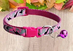 PSK PET MART Cat Cute Printed Dog Puppy Cat Kitten Pet Collar Adjustable Necklace with Bell, Cat Accessories Collar for Cat (1Pcs Pink Color)