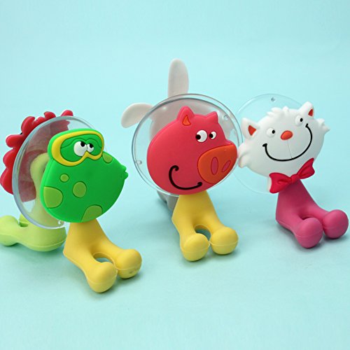 5 Stück Zahnbürstenhalter Cartoon Tiere Sauger Haken Plastik f. Kinder Neu Süß - 5