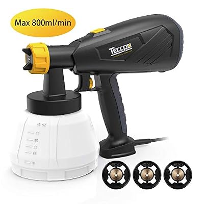 TECCPO Pistolet à Peinture Électrique, TECCPO 500W Pulvérisateur de Peinture, Débit Réglable à 800 ml/min, avec 3 Buse en Métal et 1300ml Récipient Détachable, 3 Modèles de Pulvérisation, 100 DIN-s - TAPS02P