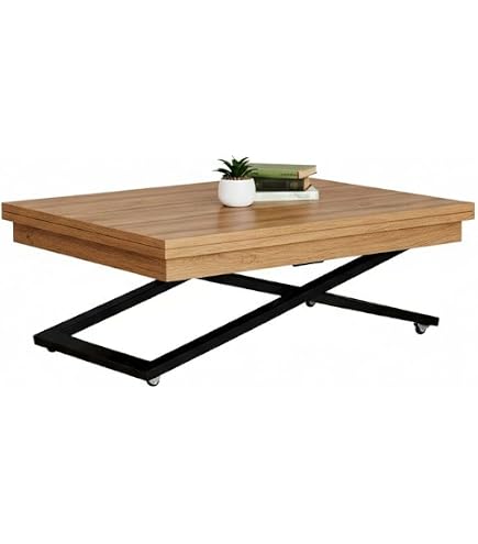 Höhenverstellbarer Couchtisch Mit Fischschuppen-Design 130x70x48cm Nussbaum - Stauraum Sofatisch