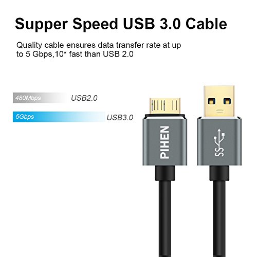 PIHEN Micro B C  ble  C  ble de charge et de synchronisation USB 3 0    Micro USB 3 0 avec connecteur en aluminium pour Toshiba Canvio  Disque dur externe WD  Samsung Galaxy S5  0 5m 