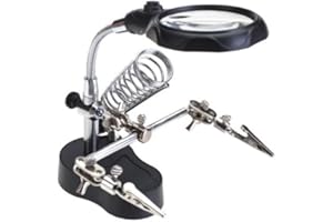 EUROXANTY - Loupe avec lumière LED 12 x 3,5 x Support avec 2 Pinces Crocodile pour l'électronique de Soudure Noire