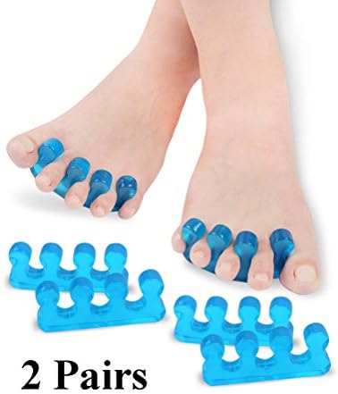 Gel Toes Separators Toe Straightener Spacers, Bunion Pain Relief after Sports Activities Yoga Practice Running for Men Women, Washable and Reusable, 4 Pack Blue