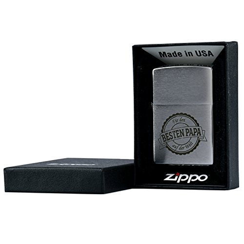 Zippo mit Gravur „Bester Papa der Welt“ auf Chrome Brushed Benzinfeuerzeug – Geschenk – Vater – Vatertag - 2