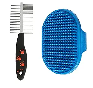 RvPaws Grooming Kit for Puppies, Dogs & Cats Long & Short Hair Dog Brush, Soothing Washing Gloves, 2 in 1 Pets Massage Brush, Hairs Straightening Double Side Comb for Puppies and Dogs