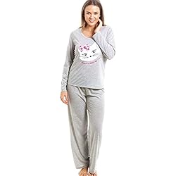 Camille Conjunto de pijama largo - Motivo gato - Gris 46