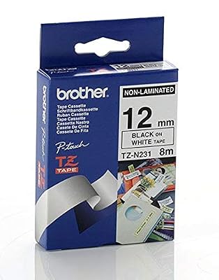 Brother TZe-N231 | Ruban original Non Laminé | 12 mm | Noir sur fond Blanc | 8M